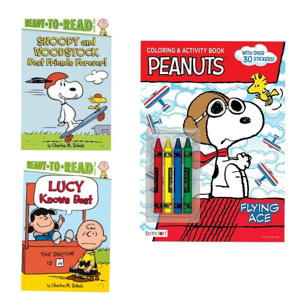🆕️ Snoopy Flying Ace Coloring Book and 2 Peanuts Books - Picture 1 of 7